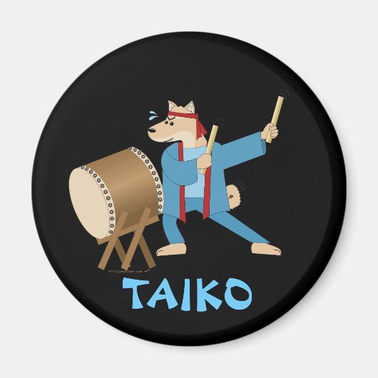 Taiko Drum Cartoon Dog Taiko Drummer Magnet (Vorne)
