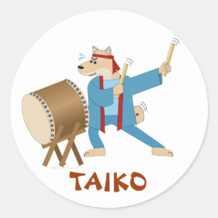 Taiko Trommel-Cartoon-HundTaiko Schlagzeuger Runder Aufkleber