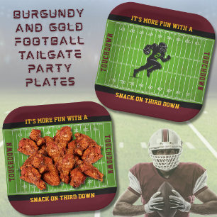 Tailgate Burgundy and Gold Football Paper Plate Pappteller