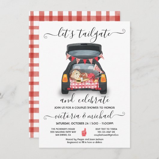 Tailgate Car Football GRILLEN Beer Couples Dusche Einladung (Vorne/Hinten)
