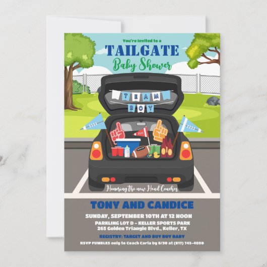 Tailgate Football Baby Dusche Paar Dusche Einladung (Vorderseite)