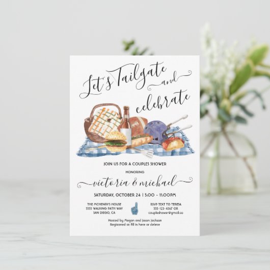 Tailgate Football Game GRILLEN Beer Couples Dusche Einladung (Stehend Vorderseite)