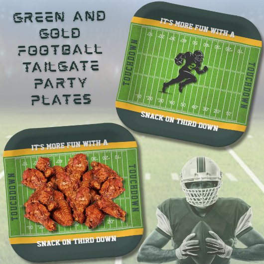 Tailgate Party Green and Gold Football Paper Plate Pappteller