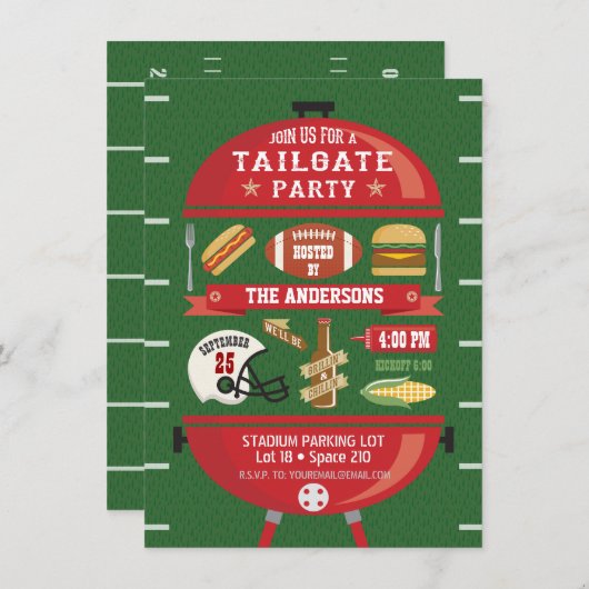 Tailgate Party GRILLEN Football Einladung (Vorne/Hinten)