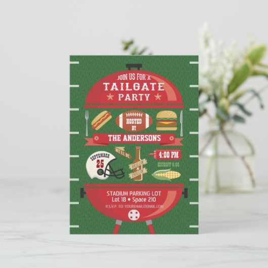 Tailgate Party GRILLEN Football Einladung (Stehend Vorderseite)