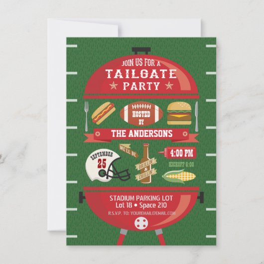 Tailgate Party GRILLEN Football Einladung (Vorderseite)
