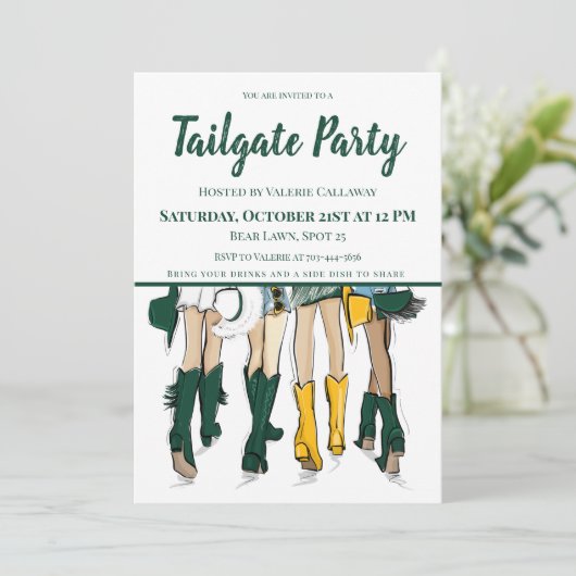 Tailgate Party Waco Ladys Cowboy Boots Green Gold Einladung (Stehend Vorderseite)