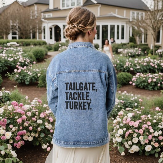 Tailgate Tackle Turkey Funny Erntedank Football Jeansjacke (Hochzeit Rückseite)