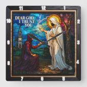 tained Glass: Dear God I Trust You Quadratische Wanduhr (Vorderseite)