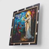 tained Glass: Dear God I Trust You Quadratische Wanduhr (Winkel)