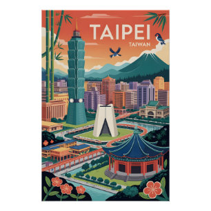 Taipeh Taiwan Retro-Reiseposter-Kunst Poster