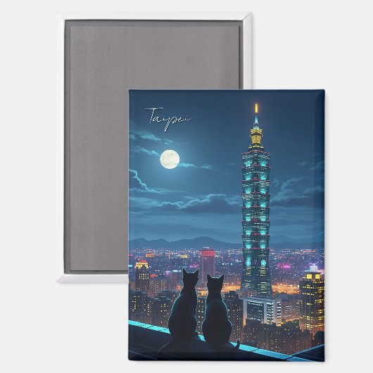 Taipei 101 Katzen in der Nacht Magnet (Vorderseite/Rückseite)