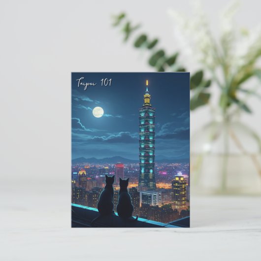 Taipei 101 Katzen in der Nacht Postkarte (Stehend Vorderseite)