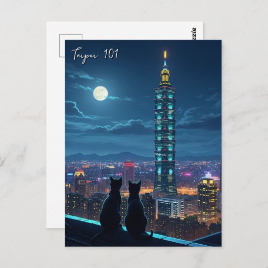 Taipei 101 Katzen in der Nacht Postkarte (Vorne/Hinten)