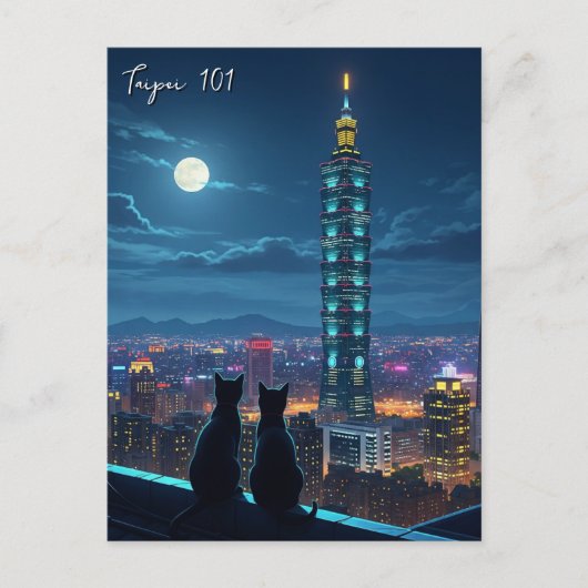 Taipei 101 Katzen in der Nacht Postkarte (Vorderseite)