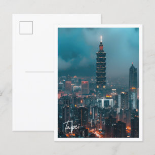 Taipei Skyline bei Dämmerung Kunstreise Postkarte