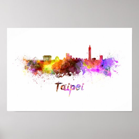 Taipei-Skyline in Aquarellfarbe Poster (Vorne)