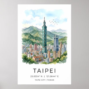 Taipei Skyline Kunst Druck Aquarell Stadtansicht Poster