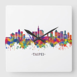 Taipei Skyline Quadratische Wanduhr