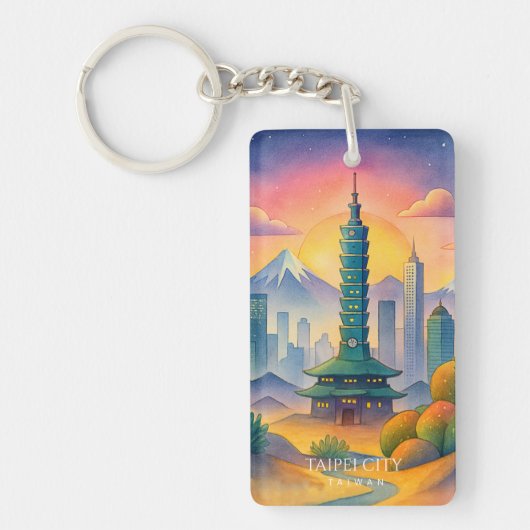 Taipei Stadt Taiwan Skyline Wasserfarbe Schlüsselanhänger (Vorderseite)