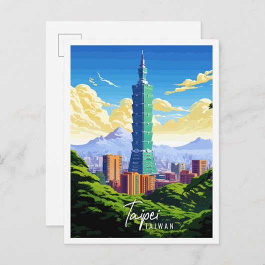 Taipei Taiwan Vintage Reise Illustration Postkarte (Vorne/Hinten)