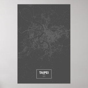 Taipei, Taiwan (weiß auf schwarz) Poster