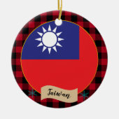 Taiwan, Roter Büffel kariert & taiwanesische Flagg Keramik Ornament (Vorne)