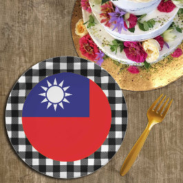 Taiwan Tafel, Büffel kariert & taiwanische Flagge Pappteller