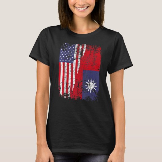Taiwanesische Roots Halb-Amerikanische Flagge USA  T-Shirt (Vorderseite)