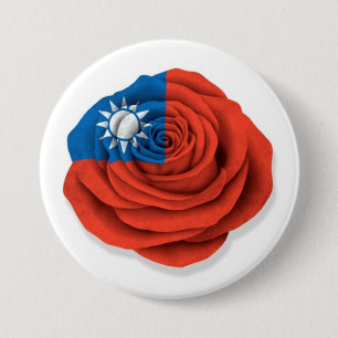 Taiwanesische Rosen-Flagge auf Weiß Button