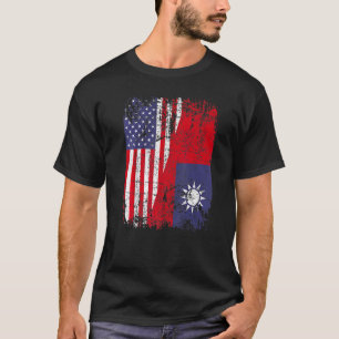 Taiwanesische Wurzeln Halb Amerikanische Flagge US T-Shirt