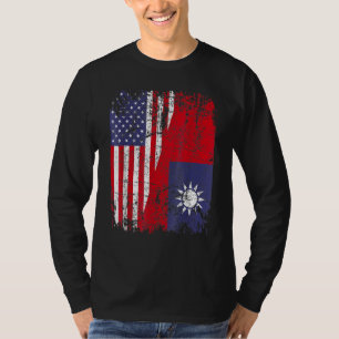 Taiwanesische Wurzeln Halb Amerikanische Flagge US T-Shirt