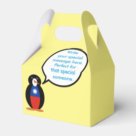 Taiwanisch oder Chinesisch sprechende Frau Penguin Geschenkschachtel (Rückseite)