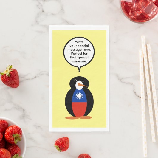 Taiwanisch oder Chinesisch sprechende Frau Penguin Serviette (Beispiel)