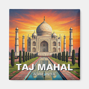 Taj Mahal Agra India Travel Sunset Magnet