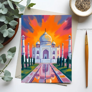 Taj Mahal Aquarell Sonnenuntergang Indien Reise Postkarte