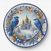 Taj Mahal Bluebirds Winter Berries Pappteller (Vorderseite)
