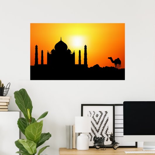 Taj Mahal & Camel im Hintergrund Poster (Heimbüro)