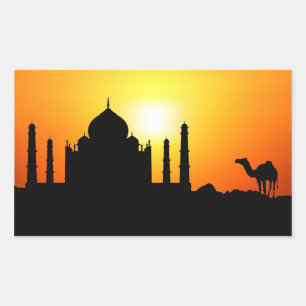 Taj Mahal & Camel im Hintergrund Rechteckiger Aufkleber