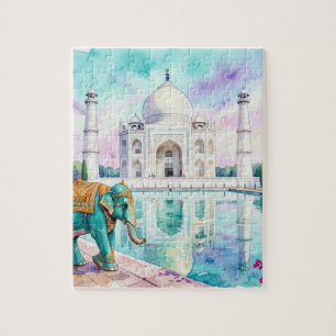 Taj Mahal & Elefant Aquarell Puzzle