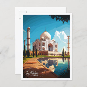 Taj Mahal India Art Vintage Reise Illustration Postkarte
