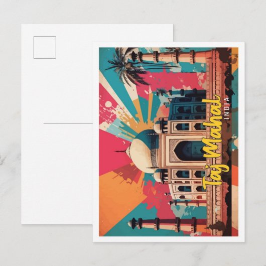 Taj Mahal India Pop Art Travel Illustration Postkarte (Vorne/Hinten)