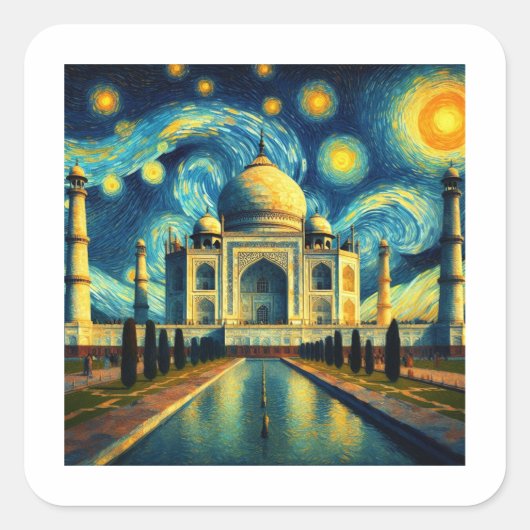 Taj Mahal India Starry Night Quadratischer Aufkleber (Vorderseite)