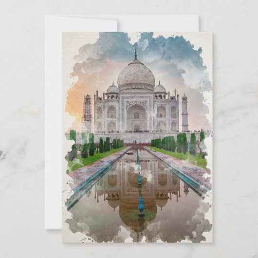 Taj Mahal India Watercolor Art Einladung (Vorderseite)