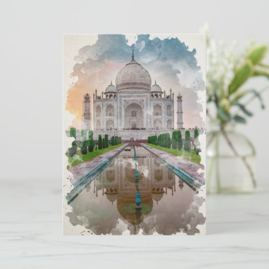 Taj Mahal India Watercolor Art Einladung (Stehend Vorderseite)