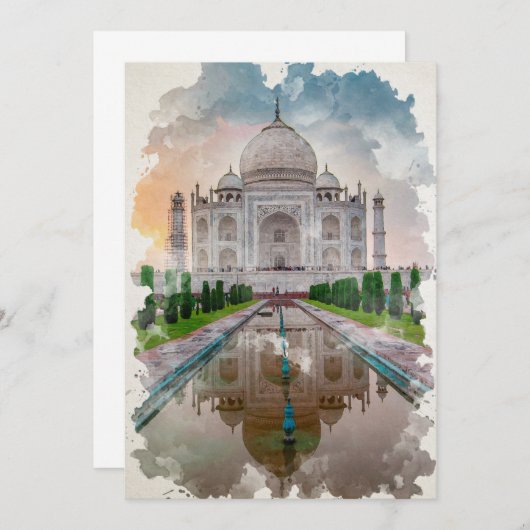 Taj Mahal India Watercolor Art Einladung (Vorne/Hinten)