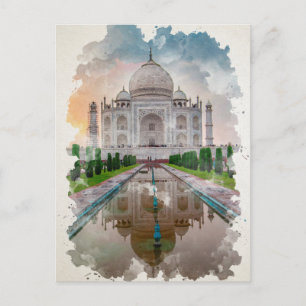 Taj Mahal India Watercolor Art Postkarte
