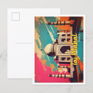 Taj Mahal Indien Pop-Art Reiseillustration Postkarte