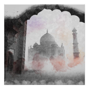Taj Mahal Indien Postkarte – Vintage Reiseplakat Poster