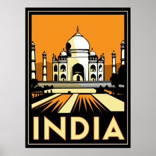 Taj Mahal Indien retro Reise des Kunst-Dekos Poster